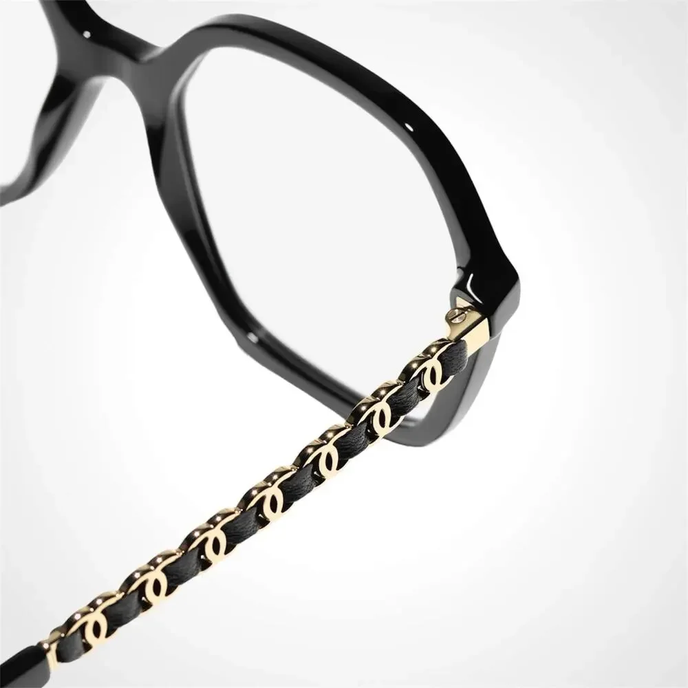 New CHANEL Eyeglasses Black Acetate & Leather Arms 53-18-140mm - Picture 4 of 5